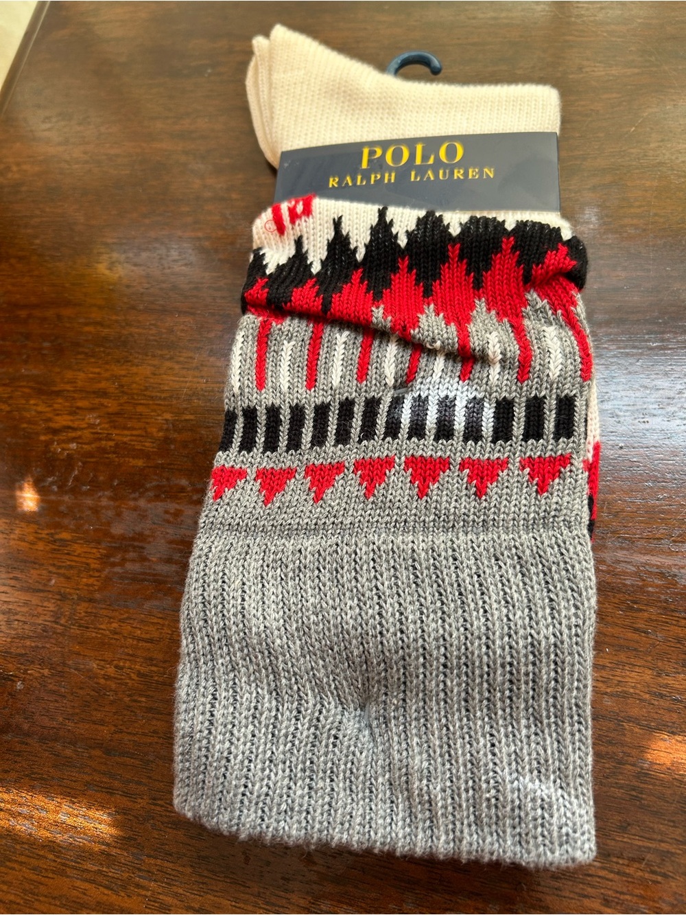 Polo by Ralph Lauren Gray & Red Patterned Women’s Socks NWT